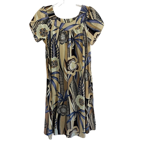 Hawaiian Dress Small Made Hawaii Brown Tan Cover Up Royal Creations MuuMuu - Picture 4 of 4